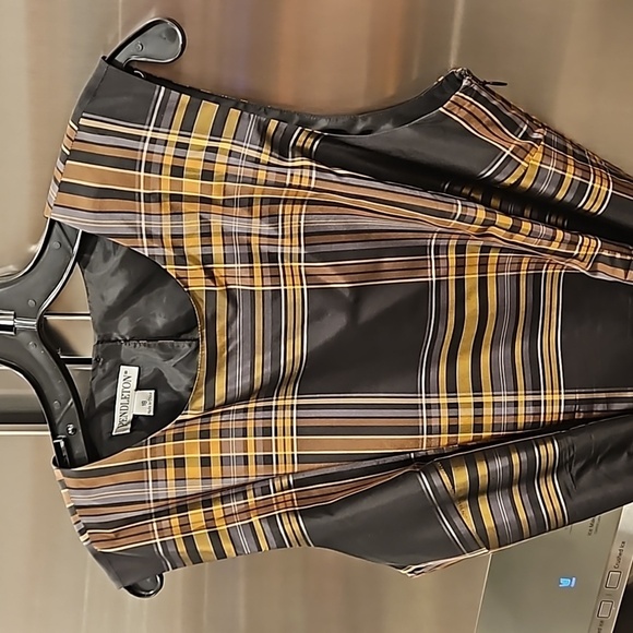 💕PENDLETON💕 Holiday Dress 100% Tafetta Silk ~ Black & Gold Tartan Plaid 18 - Picture 4 of 9